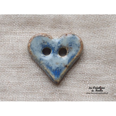 Bouton coeur bleu-gris marbré en céramique