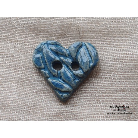 Bouton coeur bleu en céramique