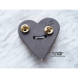 Broche coeur en céramique couleur bleu canard