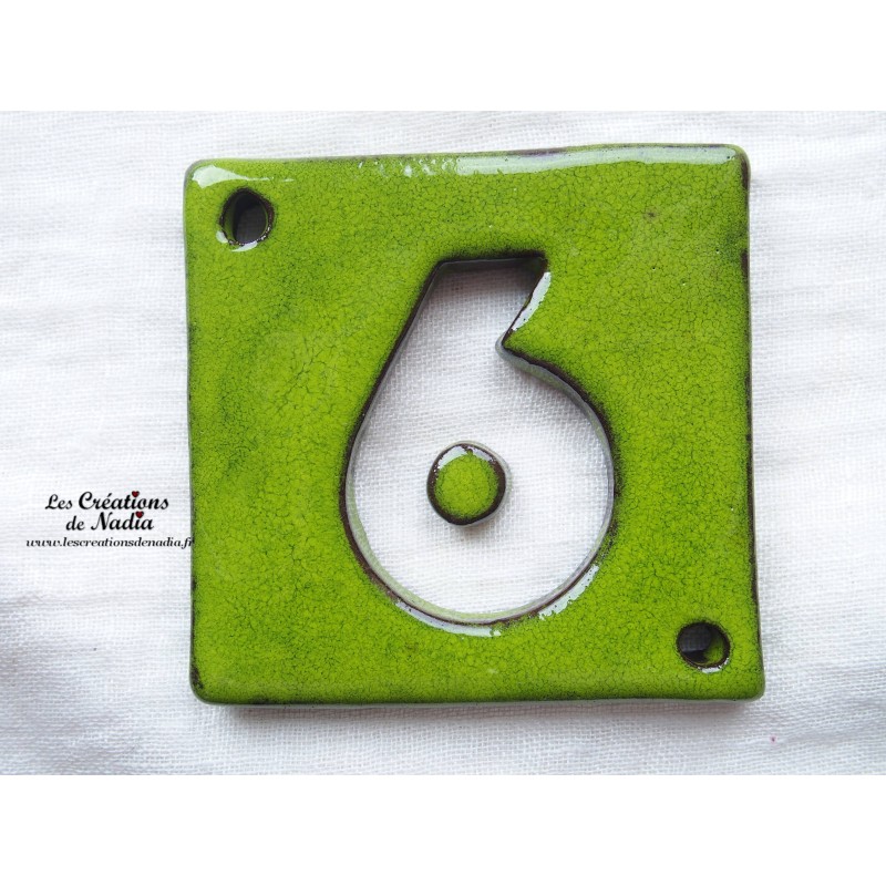 plaque numéro de maison en céramique, chiffres en faïence vert