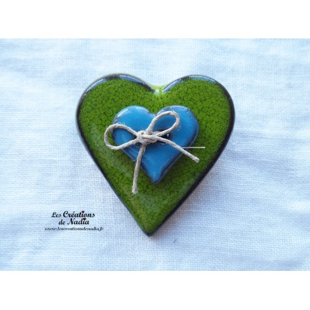 Broche coeur en céramique couleur vert reinette