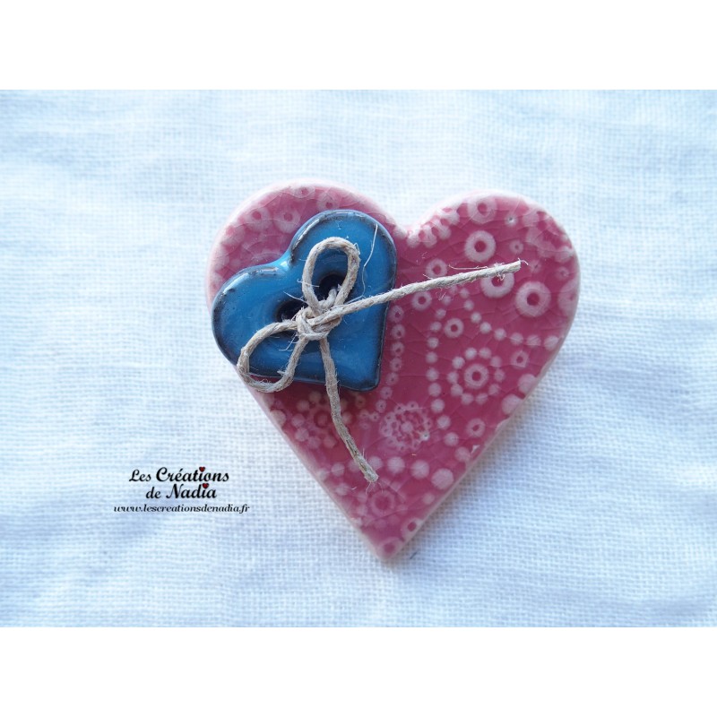 Broche coeur en céramique couleur rose