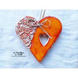 Coeur en céramique Liesel couleur orange, impression printemps