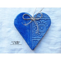 Coeur en céramique Liesel couleur bleu outremer, impression rosace