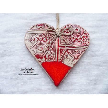 Coeur Liesel en céramique, couleur rot und wiss, impression rosace