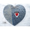 Coeur Joséphine en céramique, couleur bleu gauloise, impression "Damassé"