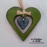 Coeur Liesel vert reinette en poterie à accrocher